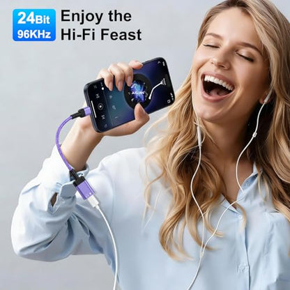 USB C to Lightning Adapter,iPhone 17e Headphone Adapter for iPhone 17e,17,Air,17 Pro,17 Pro Max,16 15 Pro Max Plus,USB C Male to Lightning Female Earbuds Adaptor Dongle Earphone Converter (NO CHARGE) - color: Purple
