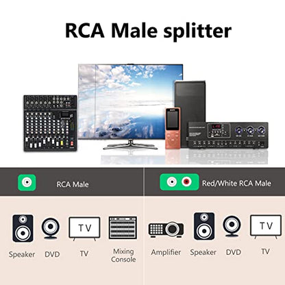 RCA Y Cable, RCA/Phono Y Splitter, RCA 1 Male to 2 Male Y Adapter, Male/Male Subwoofer Cable Gold Plated for subs/amps/Hi-Fis/Home Theater/receivers 6.5Feet/2M - size: 2 Meters