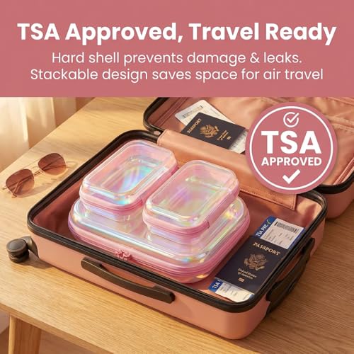 3Pcs Clear Hard Shell Zipper Case, TSA Approved Toiletry Bags with Iridescent Scratch-Proof Surface, Waterproof Cosmetic Bag Makeup Case Travel Organizer Pouches for Diapers, Toys Storage, 2S+1M