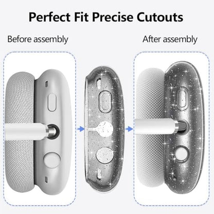 fomissky-sisa 4 in 1 AirPods Max Case Glitter Headphone Covers, Midnight | Clear TPU Ear Cup Covers, Soft Silicone Earpads + Headband Cover Set, Scratch-Proof Protective Headphone Accessory Gift - color: Midnight