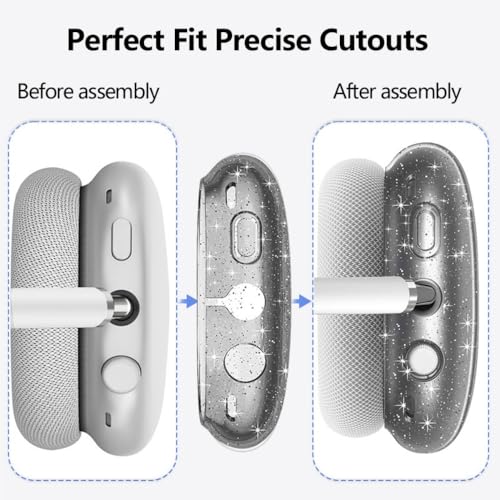 fomissky-sisa 4 in 1 AirPods Max Case Glitter Headphone Covers, Starlight | Clear TPU Ear Cup Covers, Soft Silicone Earpads + Headband Cover Set, Scratch-Proof Protective Headphone Accessory Gift - color: Starlight