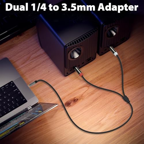 3.5mm to Dual 1/4 Cable, 1/8 TRS to Dual 1/4 TS Stereo, 3.3ft | Audio Cord, Gold-Plated Braided Adapter Cable, 3.5mm Stereo Cables for Mixer, Studio Monitor, Amplifier, Speaker, Sound Card - size: 3.3ft