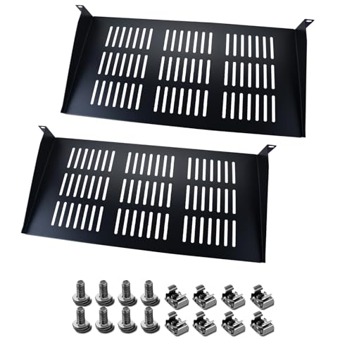 Server Rack Shelf - 2Pcs 1U Rack Shelf for 19 Inch Cases - Ideal for Audio Racks, Network Equipment Shelf Mounting, Cantilever Mount (1U-2pcs)