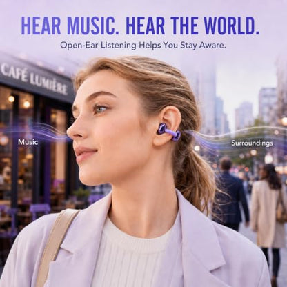 OpenEarRing Open Ear Headphones-Clip-On Open Ear Earbuds, Bluetooth 6.0 Wireless Earbuds with Mic, Lightweight Comfort, Secure Fit, Digital Display, 40H Playtime for Sports Running Workout