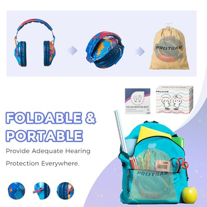 Kids Ear Protection Safety Ear Muffs, NRR 25dB Noise Reduction Children Earmuffs, Hearing Protectors for Sleeping, Studying, Airplane, Concerts, Fireworks-Blue Painting with Blue Band - color: Blue Band Blue Painting