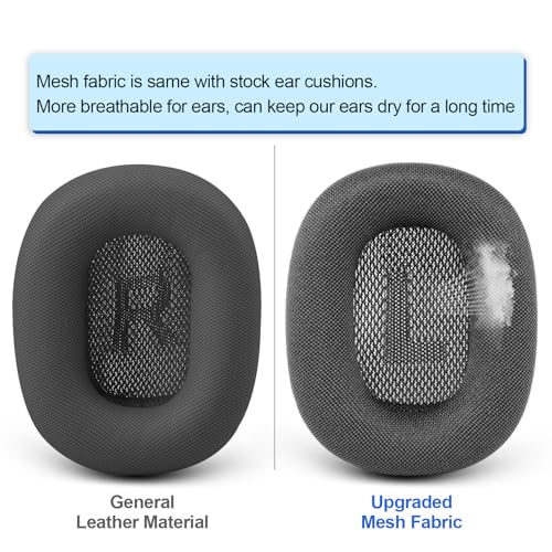 Ear Cushions for Apple AirPods Max, GVOEARS Mesh Earpads Replacement Cover | Air Pods Max Headphones Ear Muffs with Soft Foam & Strong Magnet (Space Gray) - color: Gray-Mesh