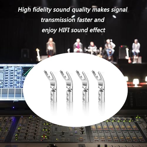 HiFi 4pc Rhodium Plated Pure Copper Speaker Spade Connectors, Dual Screw Locking Y/U Plugs - style: Spade Style-Rhodium