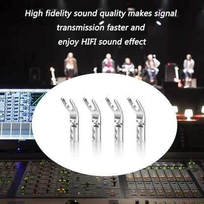 HiFi 4pc Rhodium Plated Pure Copper Speaker Spade Connectors, Dual Screw Locking Y/U Plugs - style: Spade Style-Rhodium