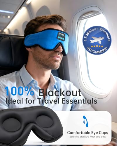 Perytong Sleep Mask with Bluetooth 5.4 Headphones, Wireless Music Sleep Eye Mask for Side Sleepers, 3D Contoured Comfort & Built-in HD Stereo Earphones, Blackout for Travel (Bright Blue) - color: Bright Blue