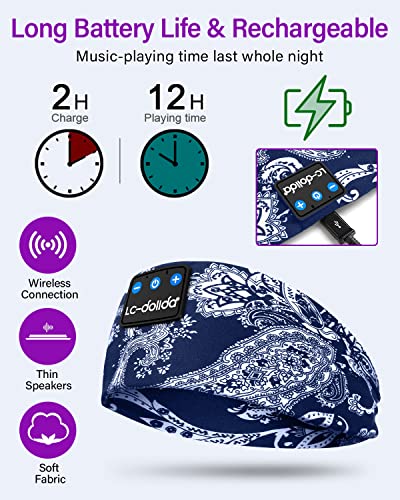LC-dolida Sleep Headphones Bluetooth Headband Sleeping Wireless Headband Headphones with Thin HD Stereo Speakers Perfect for Side Sleepers, Sport, Yoga, Travel - color: Boho Blue