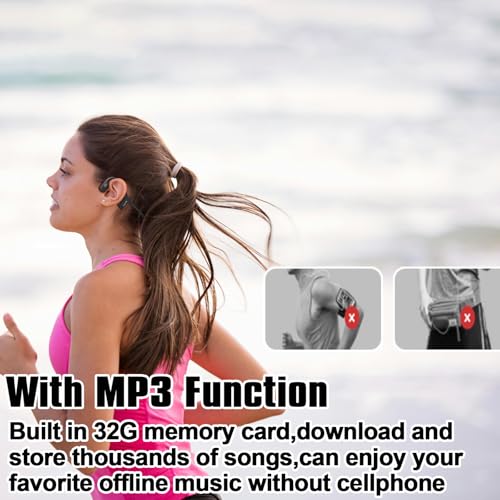 IPX8 Waterproof Bone Conduction Headphones Swimming Underwater Bluetooth Headsets with MP3 Player Open Ear Headsets with Mic Wireless Earphones Built-in 32GB Memory for Running Cycling Gym Workouts - color: Q4-Black