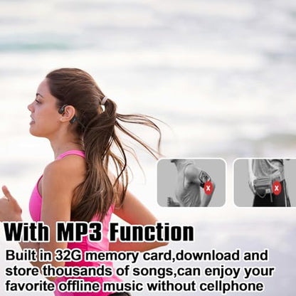 IPX8 Waterproof Bone Conduction Headphones Swimming Underwater Bluetooth Headsets with MP3 Player Open Ear Headsets with Mic Wireless Earphones Built-in 32GB Memory for Running Cycling Gym Workouts - color: Q4-Black