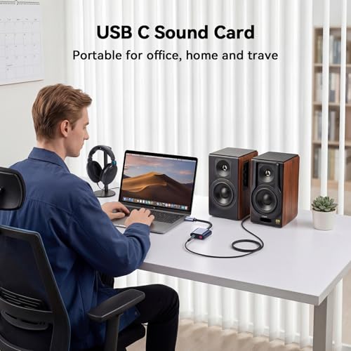 USB C Sound Card, USB C to Headphone and Microphone Jack Audio Adapter External Sound Cards Compatible with Windows, Laptops, Desktops Windows, MAC, Linux, PC, PS5, PS4(Grey)