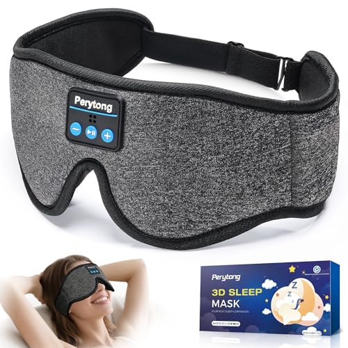 Perytong Sleep Mask with Bluetooth 5.4 Headphones, Wireless Music Sleep Eye Mask for Side Sleepers, 3D Contoured Comfort & Built-in HD Stereo Earphones, Blackout for Travel（Flax Gray） - color: Flax Gray