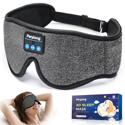 Perytong Sleep Mask with Bluetooth 5.4 Headphones, Wireless Music Sleep Eye Mask for Side Sleepers, 3D Contoured Comfort & Built-in HD Stereo Earphones, Blackout for Travel（Flax Gray） - color: Flax Gray