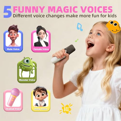 Kids Karaoke Machine Toy Ages 3-12, 2 Wireless Mics BT Speaker, Cream | Voice Changer, LED Party Lights, Duets, BT 5.3, Mini Rechargeable Portable, Christmas Birthday Gifts for Toddler Boys & Girls - color: Cream - 2