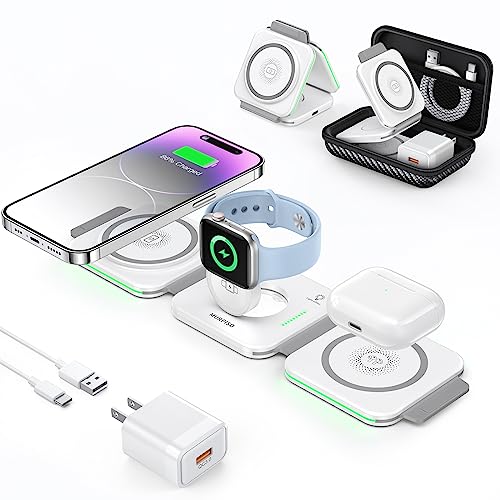 3 in 1 Charging Station for Apple,Wireless Charger Pad for iPhone 17/16e/16/15/14/13/12/Pro/Max/Mini,Magnetic Foldable Charger for AirPods 2/3/4/Pro/Pro 2/Pro 3 & for iWatch Series
