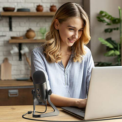 FIFINE K678 USB Podcast Microphone for Recording Streaming | Condenser Computer Mic for PC Mac, Headphone Output&Volume Control, Mic Gain Control, Mute Button, Vocal, YouTube, Gaming