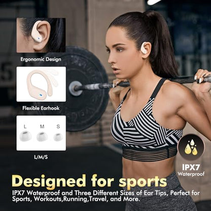 HAOYUYAN Wireless Earbuds, Sports Bluetooth Headphones, 80Hrs Playtime Ear Buds with LED Power Display, Noise Canceling Headset, IPX7 Waterproof Earphones for Workout/Running (Camel) - color: Camel