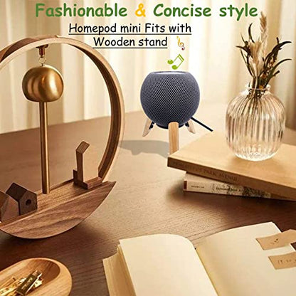 Real Wood Stand for Homepod mini smart Speaker,Desktop Bracket (White Oak) | wooden tripod with metal frame,safe stable holder mount with anti-slip silicone pad protects home pod mini on table - color: White Oak
