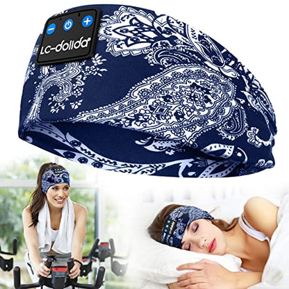 LC-dolida Sleep Headphones Bluetooth Headband Sleeping Wireless Headband Headphones with Thin HD Stereo Speakers Perfect for Side Sleepers, Sport, Yoga, Travel - color: Boho Blue