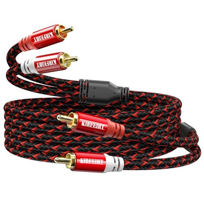 KIRFEIHT RCA Cables - 2RCA to 2RCA Subwoofer Cable OFC Core Gold-Plated Plug Nylon Braided Car Audio Cable for Hi-Fi Systems, Home Theater, HDTV, Amplifiers, Speakers 10FT - Red & Black - size: 10FT, style: 2RCA TO 2RCA