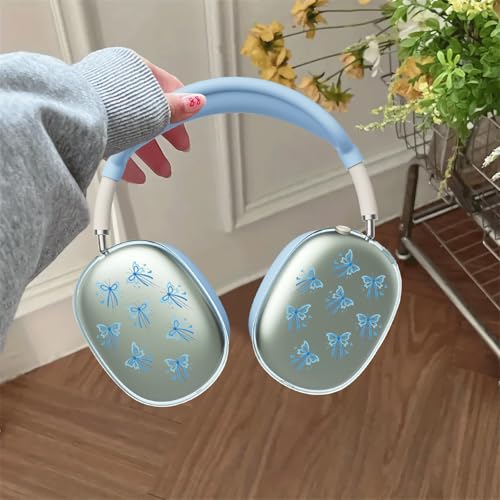 Cute Blue Cherry Floral Clear Case for Airpods Max Headphones Lovely Flower Soft TPU Ear Cups Cover Anti-Scratch Silicone Ear Pad Protective Case 53 Headband Cover for Apple Airpods Max - color: Blue cherry 12