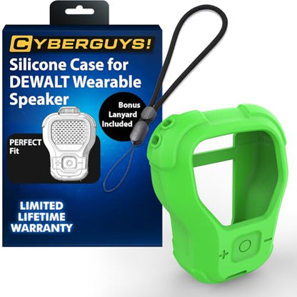 CYBERGUYS Silicone Case for DEWALT Wearable Bluetooth Speaker, Green | Durable Shock-Proof Non-Slip Protective Cover for DEWALT Mini Speaker w/Lanyard, Small Lightweight & Easy-to-Install Sleeve - color: Safety Green