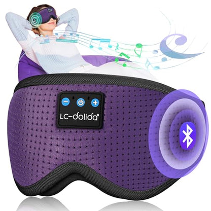 LC-dolida Sleep Mask with Bluetooth Headphones Bluetooth Sleep Mask Sleep Headphones,3D Eye Mask for Sleeping Mask Music Sleeping Headphones for Side Sleepers Meditation Gifts Gadgets for Men Women - color: Classical Purple 3d