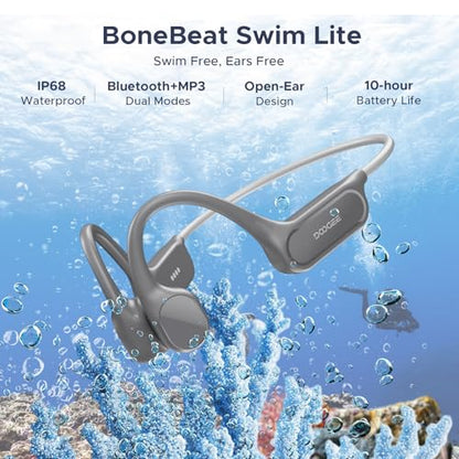 Bone Conduction Headphones IP68 Waterproof Headphones for Swimming, Open-Ear Underwater Swimming Earbuds Bluetooth 5.4 32GB MP3 10H Battery for Sport Running Fitness(Gray) - color: GRAY