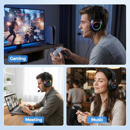 AOC Over-Ear Wireless Gaming Headset with Detachable Noise Cancelling Mic | Bluetooth 6.0 & 2.4GHz, RGB Lighting, Compatible with PS5, PS4, PC, Xbox, Switch