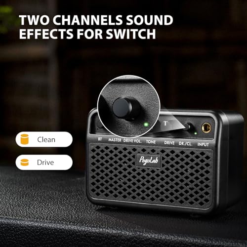 Mini Guitar Amp, 5W Small Portable Electric Guitar Amplifier, Clean & Drive Effects 2 Channels, Rechargeable Bluetooth Speaker with Headphone Jack, for Daily Practice (Black)