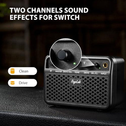 Mini Guitar Amp, 5W Small Portable Electric Guitar Amplifier, Clean & Drive Effects 2 Channels, Rechargeable Bluetooth Speaker with Headphone Jack, for Daily Practice (Black)