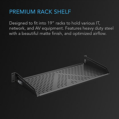 AC Infinity Vented Cantilever 1U Universal Rack Shelf, 8" Deep | Designed for 19” Equipment Racks. Heavy-Duty 2.4mm Cold Rolled Steel, 50lbs Capacity - size: 1RU 8" Deep