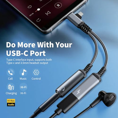 2 in 1 Lightning & USB C to 3.5mm Headphone Adapter - Fast Charger Compatible with Galaxy S22, iPad Pro, Pixel, iPhone 14/13/12/11/X - color: silver