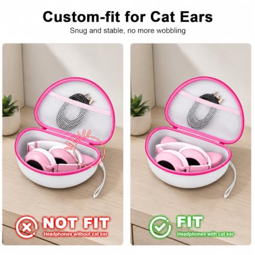 PAIYULE Kids Headphone Case for Riwbox CT-7S/CT-7, for iClever IC-HS01 | Headphone case for kids, hard EVA shell, mesh pocket, fits cat-ear over-ear models, red, school and travel, box only, White - color: White