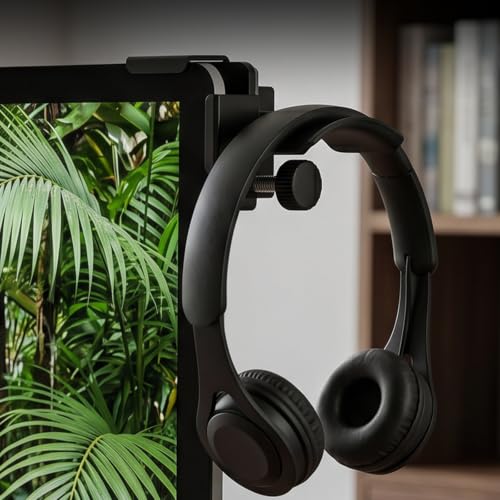 aceyoon Monitor Headphone Stand Clamp-On 360° Rotating Screen Headphones Holder Adjustable Anti-Slip Universal Headset Hanger for Monitor, Desk Organizer
