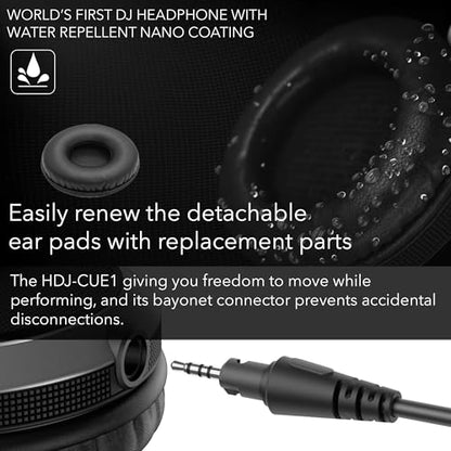 Pioneer DJ HDJ-CUE1 DJ Headphones - Black Bundle with Case and Austin Bazaar Polishing Cloth - color: HDJ-CUE1, style: Black