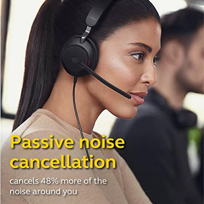 Jabra Evolve2 40 MS Wired Headphones, USB-A, Stereo, Black – Telework Headset for Calls and Music, Enhanced All-Day Comfort, Passive Noise Cancelling Headphones, MS-Optimized with USB-A Connection - size: Microsoft Teams, style: Stereo (USB-A)