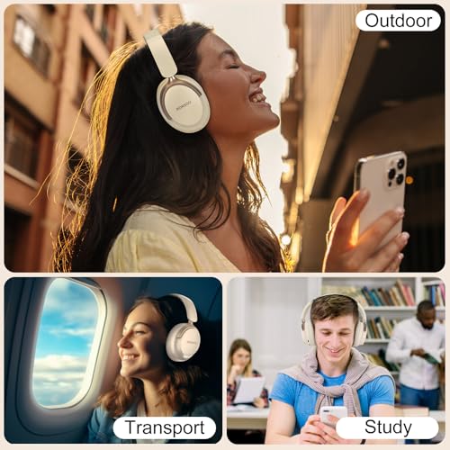 B8 Bluetooth Headphones Over Ear, 6 EQ Music Modes and 50H Playtime Deep Bass Wireless Headphones with Mic, Lightweight Folding HiFi Stereo Headset for iPad/Travel/Tablet/PC/Home Beige White - color: Beige White