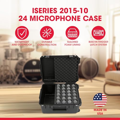SKB Injection Molded Case w/Foam for (24) Mics w/storage compartment and wheels - size: 24 Mic