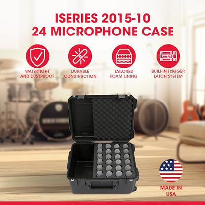 SKB Injection Molded Case w/Foam for (24) Mics w/storage compartment and wheels - size: 24 Mic