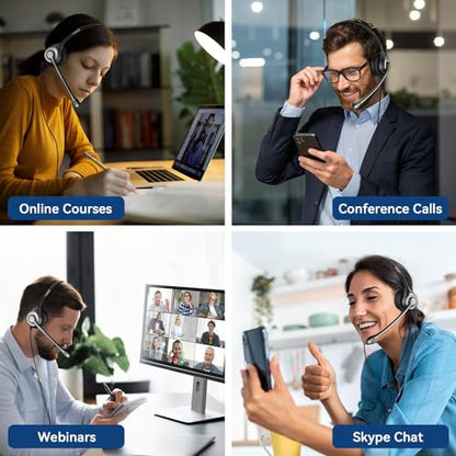 Cell Phone Headset with Microphone Noise Cancelling & Call Controls, 3.5mm Computer Headphones for Samsung PC Business Skype Softphone Call Center Office, Clear Chat, Ultra Comfort - color: Gray
