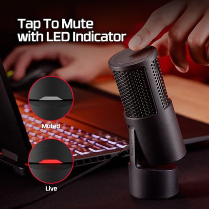 HyperX SoloCast 2 – Gaming USB Condenser Mic for PC, USB-C to USB-A, Built-in Pop Filter, Internal Shock Mount, Plug and Play, 24-bit / 96kHz, Compact Tiltable Stand – Black