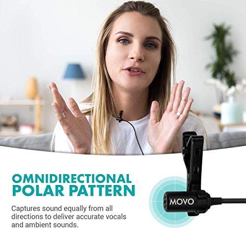 Movo PM10 Lavalier Microphone and Lapel Microphone for iPhone, iPad, Android, and Other Smartphones - Easy Clip on Mic Perfect for Recording a Podcast, Vlog, Interview, YouTube