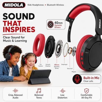 Kids Bluetooth Headphones Wireless,ANC, 68H,Safe Volume Limit 85/94dB | Active Noise Cancelling,Adjustable Headband Foldable Over-Ear for Toddler Girls Boys Tablet/iPad,HD Stereo,Built-in Mic,Black - color: Black