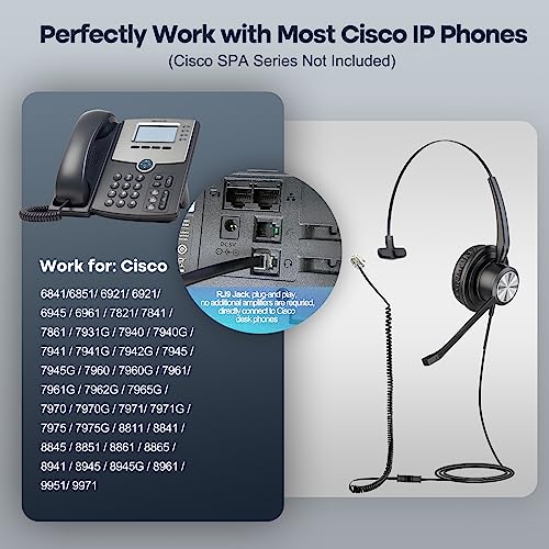 MKJ Cisco Phone Headset Corded RJ9 Telephone Headset Noise Canceling Mic | Microphone Headphone, Compatible with Cisco CP-7821 7841 7942G 7940 7941G 7945G 7962G 7965G 7975G 8811 8841 8861 9951 9971