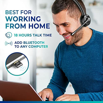 Delton 10X Trucker Bluetooth Headset, Wireless Headphones w/Microphone | Over The Head Single Earpiece with Mic for Call Centers, Truck Drivers - 18Hrs (with USB Dongle + Holding Hook) (2-Pack) - style: with USB Dongle + Holding Hook