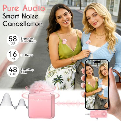 Mini Wireless Microphone for iPhone/Android/Camera, Noise Reduction - color: Pink