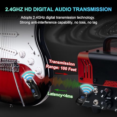 Wireless Guitar System 2.4GHz 100Ft/30M Range, A12 (2TX+1RX) | 100Ft/30M Range, Low Latency, Rechargeable, Easy Pairing for Electric Guitar & Bass - Guitar Accessories - color: 2TX+1RX